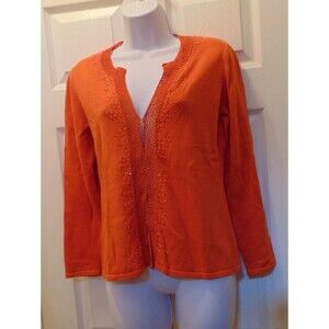 Chico's Knit Sweater w/ Crochet Trim Orange Ladies sz0 100% Cotton Casual Office